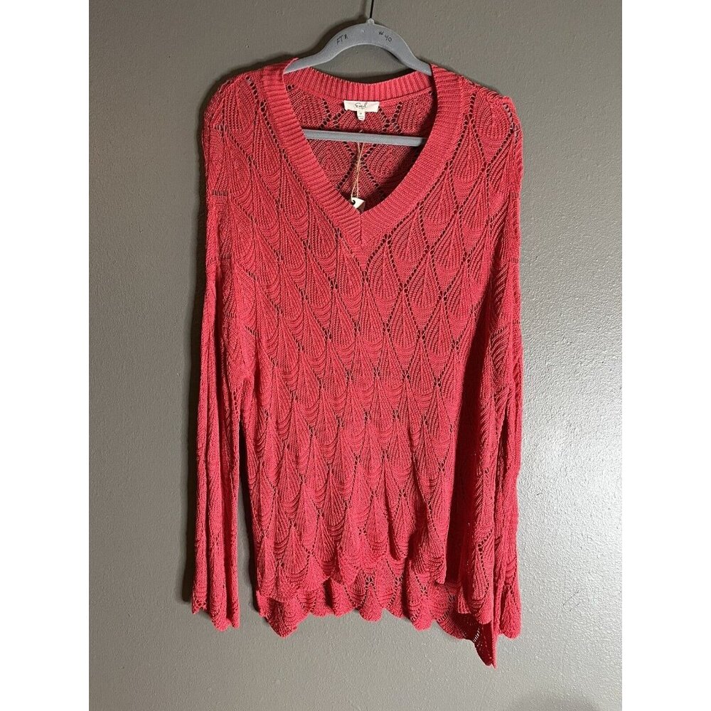 Easel Boutique‎ Medium M Tunic Oversized V-Neck Sweater Dark Peach Womens